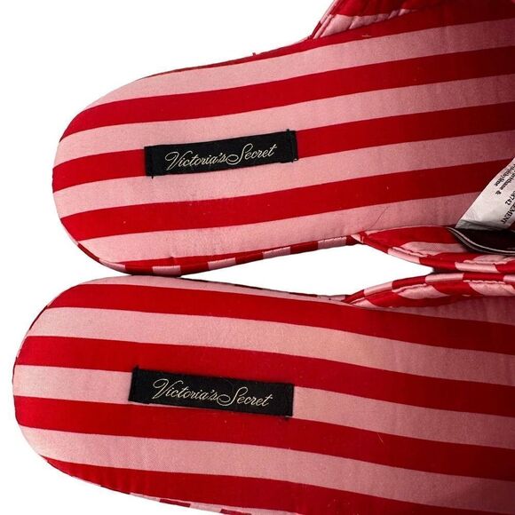 Victorias Secret Slippers Satin Bow Sequin Red Pink Size M 7-8 House Shoes Glam - Picture 6 of 9